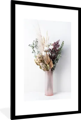 Produktbild von MuchoWow® Gerahmtes Poster Blätter - Blumen - Stillleben 60x90 cm - Poster mit Schwarzem Bilderrahmen Wandposter Rahmen Foto Bilder - Dekoration - Wandposter Wohnzimmer - Hochwertig