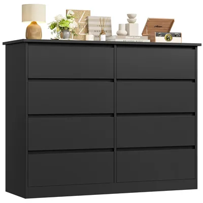 Image de Commode à 8 tiroirs - Buffet de chambre - Meuble de rangement en bois - Style moderne et minimaliste - 120 x 39,5 x 96 cm - Noir