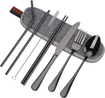 Produktbild von Reisebesteck aus Edelstahl, 8-teilig, mit Messer, Gabel, Löffel