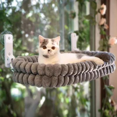 Image de Transat pour chat avec housse amovible et réversible, dimensions 45x30 cm, pliable, idéal pour les endroits ensoleillés près des fenêtres