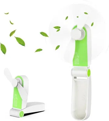 Image de Ventilateur de voyage portable, ventilateur pliable et rechargeable avec câble USB, 2 vitesses, pour les voyages, la maison et le jardin, vert