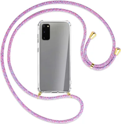 Produktbild von Handykette Backcover-Schutzhülle mit Band (Metall goldfarben) für Samsung Galaxy S20 (G980) - lila/rosa/blau