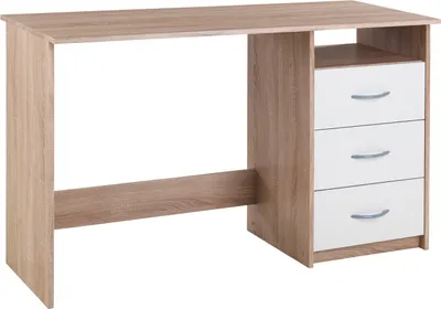 Produktbild von Schreibtisch - Eiche Sonoma Nachbildung - Weiß - 120 x 50 cm - 1 Ablagefläche - 3 Schubladen