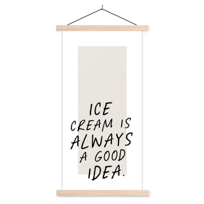 Produktbild von MuchoWow® Textilposter Zitate - Sprichwörter - Eiscreme ist immer eine gute Idee - Essen 40x80 cm mit holzfarbenen Rahmen - Wohnzimmer