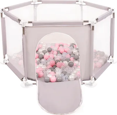 Immagine prodotto di Selonis box esagonale con 100 palline box per bambini, grigio:perla/grigio/trasparente/rosa polvere