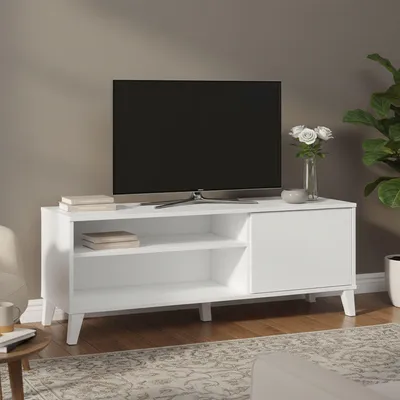 Immagine prodotto di Dmora Mobile Porta tv Viring 40x135x50h cm Bianco, 3 Vani Un'anta