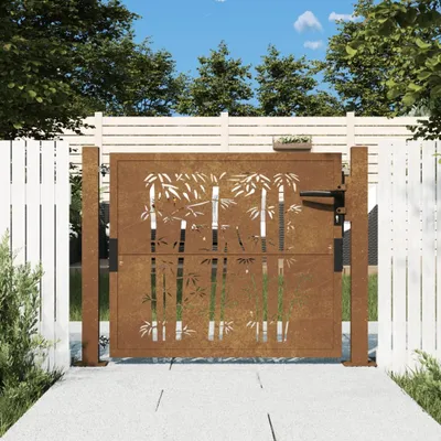 Zdjęcie produktu dla The Living Store Brama ogrodowa 105x80 cm Stal corten Bambusowy wzór