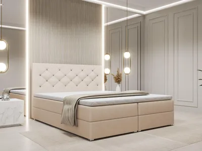 Produktbild von FurniDe24 Boxspringbett Fano 180x200 - Bett mit Matratze und Topper – Kontinentalbett mit Bettkasten und Matratze – Doppelbett Beige (Paros 02)