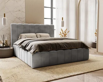Obrázek produktu pro Manželská postel 180x200 cm Lisbon – ložnicová postel s kovovým roštem, samet – moderní design, šedá