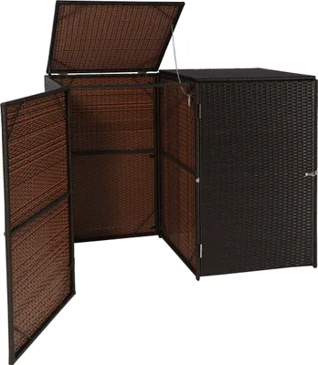 Immagine prodotto di coperchio per cestino a 2 scomparti HWC-E25, coperchio per cestino per rifiuti, poli rattan 2x120l ~ marrone