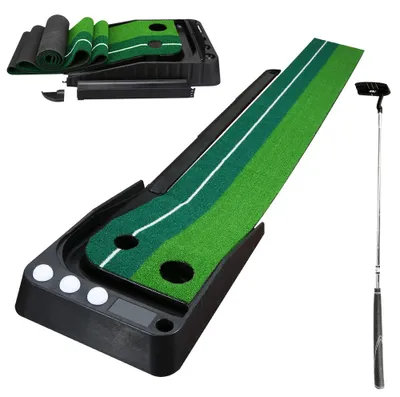 Image de Tapis de putting pour golf Peviasot, 250 cm, pour intérieur, avec système de retour automatique des balles, comprenant des balles de putting