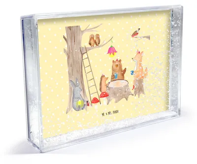 Produktbild von Mr. & Mrs. Panda Bilderrahmen Waldtiere Picknick - Gelb Pastell - Geschenk, dekoartikel, Wald, Fuchs, Igel, Objektrahmen, Hase, Eichhörnchen, Fotorahmen, 3D-Bilderrahmen
