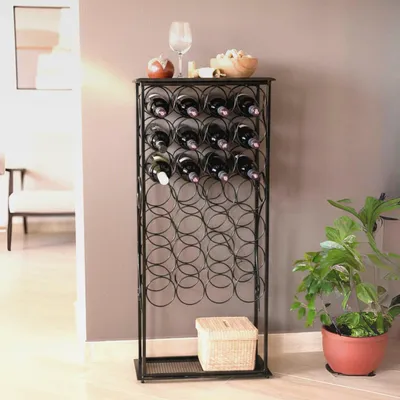 Produktbild von Weinregal Metall Schwarz Stehend Flaschenregal 100 cm Rico Modern Wine Rack Weinständer Weinflaschenregal
