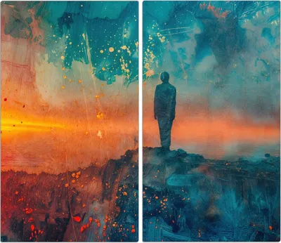 Produktbild von Spritzschutz Herdabdeckplatte Schneidebrett aus Glas Abstrakte Sonnenaufgang 2-Teilig (60x52cm)