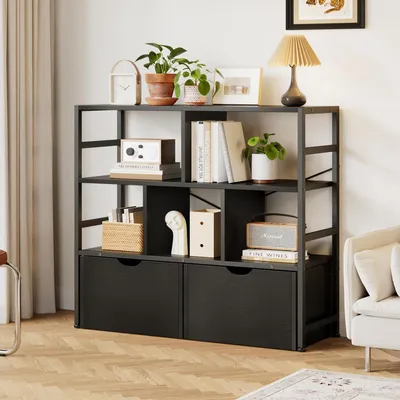 Immagine prodotto di Libreria con 2 cassetti e 5 ripiani, dimensioni 33 x 100 x 90 cm, colore nero