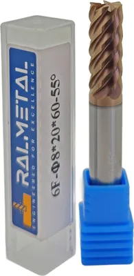 Immagine prodotto di Fresa in metallo duro integrale, 6 taglienti, 8 x 20 x 60 mm, TiSiN, 55 HRC