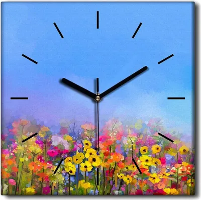Produktbild von Coloray Uhr auf Leinwand 30x30 cm Wand Uhr Dekoration Wohnzimmer Segeltuch schwarze Hände -Landschaft des Wiesehimmel