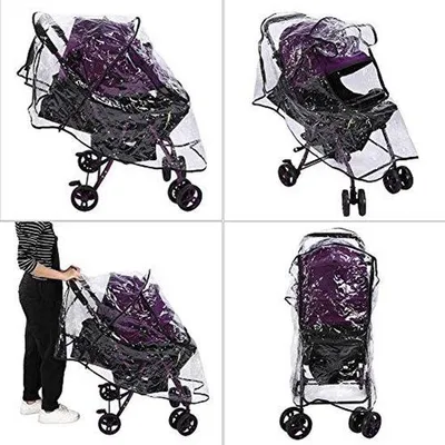 Produktbild von Baby-Kinderwagen-Regenhülle - Universalgröße - PVC, wasserdicht - Schutz vor Regen und Wind - Luxento