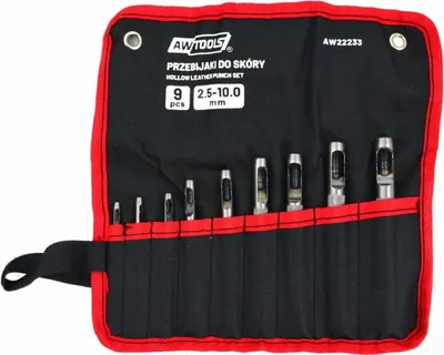 Produktbild von Lederstanzer Set 9-teilig aus gehärtetem Kohlenstoffstahl, Lochgrößen 2,5-10 mm