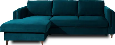 Image de Lisa Design Brooke - canapé d'angle gauche - convertible avec coffre - 4 places - en velours , Bleu canard