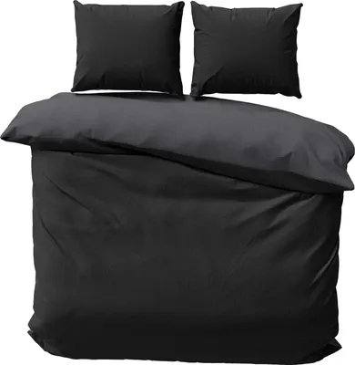 Produktbild von Seersucker Bettwäsche Unifarben Wende Doubleface Sommer Mikrofaser Bettbezüge, Größe:3 teilig 240x220 cm, Farbe:schwarz / anthrazit