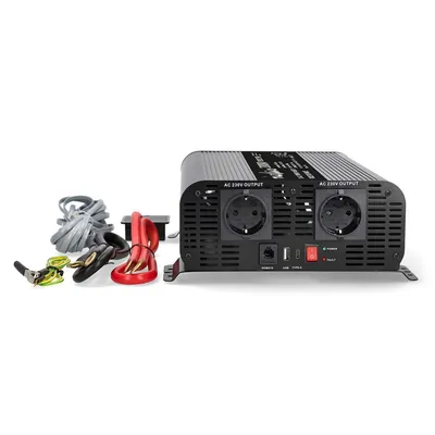 Produktbild von Nedis Power Inverter reine Sinus-Wellen - Eingangsspannung: 12 V DC - Geräteausgangsanschluss: Type F (CEE 7/3) / USB-A / 1x USB-C - 230 V AC 50 Hz - 2000 W - Spitzenleistung: 4000 W - Schraubklemme