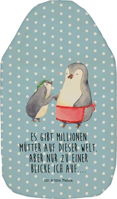 Produktbild von Mr. & Mrs. Panda Wärmflasche Pinguin mit Kind - Blau Pastell - Geschenk, Muttertag, warmwasserbeutel, Vorbild Mama, Wärmekissen, Familie, Plüsch, Mutter, Mom