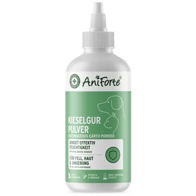 Produktbild von AniForte Kieselgur Pulver für Hunde, Katzen & Kleintiere 50 g Puderflasche - 100 % natürliches & reines Kieselgurpulver, extra fein & effektiv