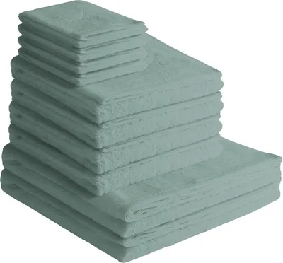 Produktbild von Sansibar Handtuch Set Frottier-Serie Classic Nr. 5 (Set, 10-tlg), hochwertige Ton-in-Ton Säbelstickerei, smaragd