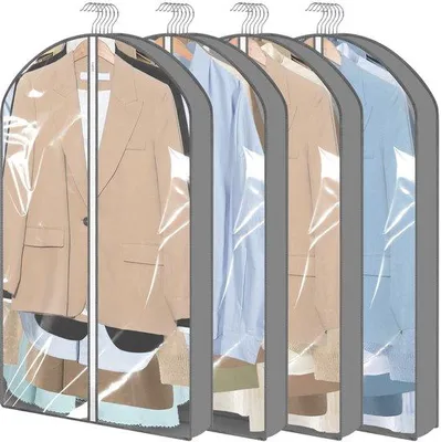 Produktbild von 4-teilige Stofftasche, 60x100 cm Packtasche, transparente Vorderseite, stoffdichte Packtasche mit Reißverschluss, wasserdichte Tasche für Jacken und Pullover (grau)