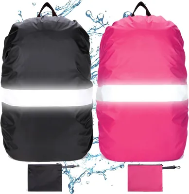 Produktbild von 2er Pack Wasserdichte Regenhülle, Reflektierende Rucksackabdeckung, für Wandern, Reiten, Klettern, M 40L-50L