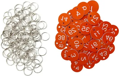 Productafbeelding van Nummerlabels Sleutelhangers - Plastic ID tags - Sleutels Organiseren - Duurzaam Kunststof - 101-200 - Oranje