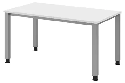 Produktbild von bümö Schreibtisch Serie-Q - Nachbildung: Weiß, Gestell: Silber, Größe:  140 x 80 cm