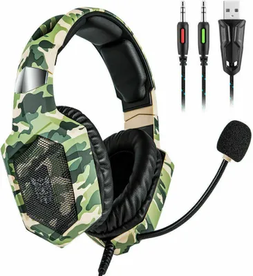 Image de ONIKUMA Casque de jeu PS4 Casque Xbox One, microphone antibruit pour Nintendo Switch, Xbox One S, PC, smartphone, ordinateur portable, ordinateur (K8 Camouflage)