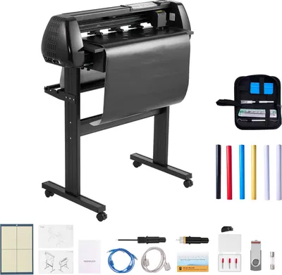 Produktbild von SucceBuy Vinylschneidemaschine mit 72 cm maximaler Zufuhrbreite, Doppelklingen und LED-Anzeige, anpassbares Schneideplotter-Set mit Aufkleberbögen, Transferfolien und Schneidesoftware