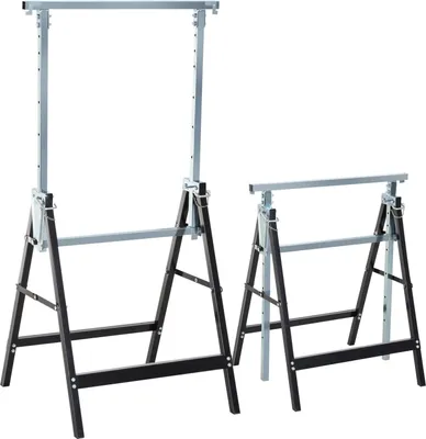 Produktbild von 2 x Gerüstbock Unterstellbock Klappbock höhenverstellbar bis 200kg aus Stahl Schwarz 68 x 58 x 80-130 cm für Bauarbeiten & Heimwerker