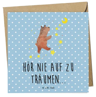 Produktbild von Mr. & Mrs. Panda Glückwunschkarte Bär Träume - Blau Pastell - Geschenk, faltkarte, Traum, anlasskarte, Traumdeutung, Klappkarte, Träumen, doppelkarte, Grußkarte, Teddy