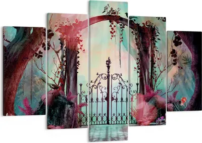 Produktbild von Bild auf Leinwand - Leinwandbild - 5 Teile - Fantasie Tor Garten - 150x100cm - Wand Bild - Wanddeko - Wandbilder - Leinwanddruck - Bilder - Wanddekoration - Leinwand bilder - Wandbild - EA150x100-4517