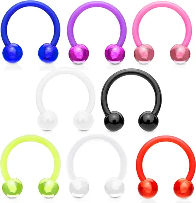 Produktbild von viva-adorno 8er Set 1,2x10x4mm Universal Hufeisen Piercing Kunststoff mit UV Kugeln Septum,Lippe,Augenbraue,Nase Z292