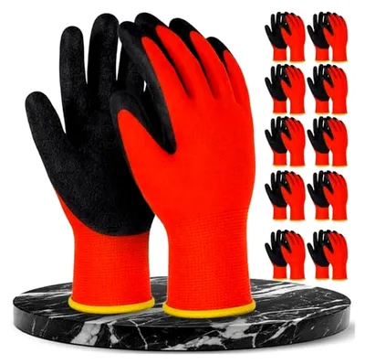 Produktbild von 10 Paar Arbeitshandschuhe aus Polyester mit Latexbeschichtung für Herren und Damen in Rot Schwarz, Größe 10