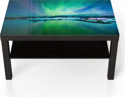 Produktbild von DEQORI Couchtisch 90x55 cm Schwarz 'Leuchtendes Polarlicht' Glas Beistelltisch