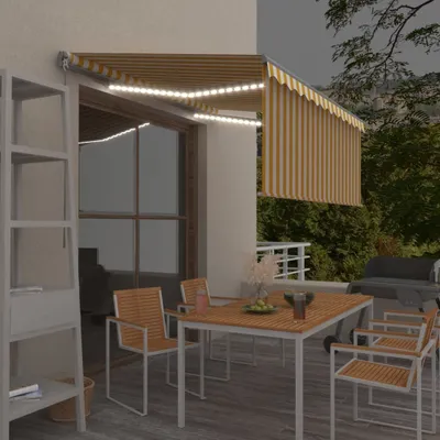 Produktbild von PUEAZU Markise Manuell Einziehbar mit Rollo & LED 3,5x2,5 m Gelb Weiß - Markisen &30974