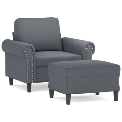 Produktbild von Sessel mit Hocker Dunkelgrau 60 cm Samt