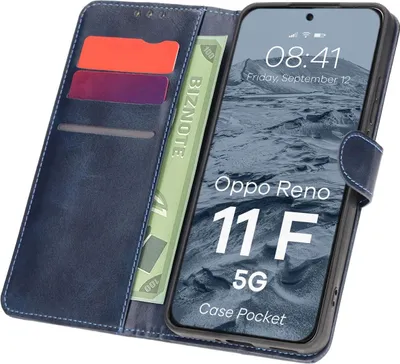 Produktbild von Bizon Case Pocket Flip Case für Oppo Reno11 F 5G, Marineblau