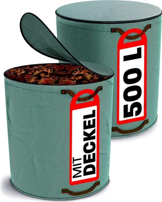 Produktbild von Praknu 2x Gartenabfallsack Stabil 500 Liter Mit Deckel - XXL Groß - Laubsack mit 4 Reißfesten Griffen - Stabil & Faltbar - Laubsammler - Gartensack - Laubsäcke - Gartensäcke - Rasensack - Grassack
