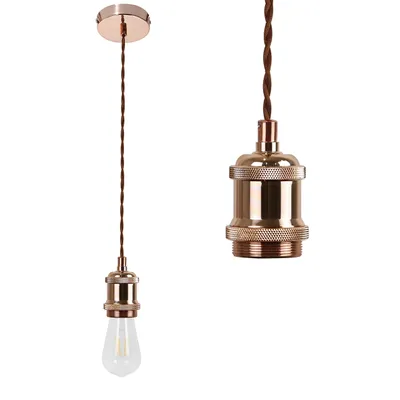 Obrázek produktu pro ZMH závěsná lampa vintage, objímka E27 růžově zlatá s kabelem 1,3 m, závěsná industriální lampa Edisonova šňůra s měděným vrchlíkem pro obývací pokoj, jídelnu, bar, hospodu, sklep