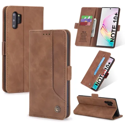 Obrázek produktu pro RetroPolyuretankožené pouzdro pro Samsung Galaxy Note 10+ / Note 10 Plus 5G peněženkový design pouzdro s držákem na karty a stojánkem Hnědý