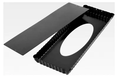 Produktbild von Rechteckige Tarteform Quicheform Obstkuchenform 36 x 15 cm mit abnehmbarem Hebeboden aus schwarzem Stahl