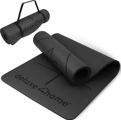 Produktbild von deluxe4home® Yogamatte Gymnastikmatte Schwarz I e NBR Fitness Matte mit Tragegurt I Sportmatte Yoga & Pilates I Mit Ausrichtungslinien