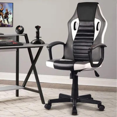 Ergonomischer Gaming-Stuhl, Kunstleder, höhenverstellbar, drehbar, Grau